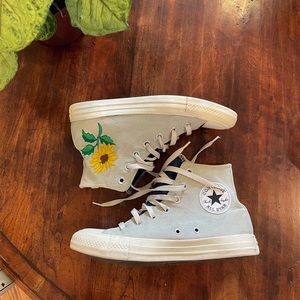 Embroidered Sunflower Denim High Top Converse Chuck Taylor